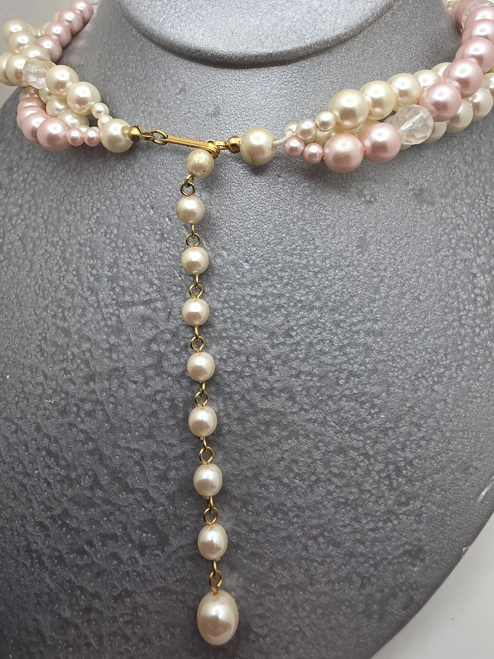 Elegant Pink and Cream Faux Pearl Multi-Strand Necklace